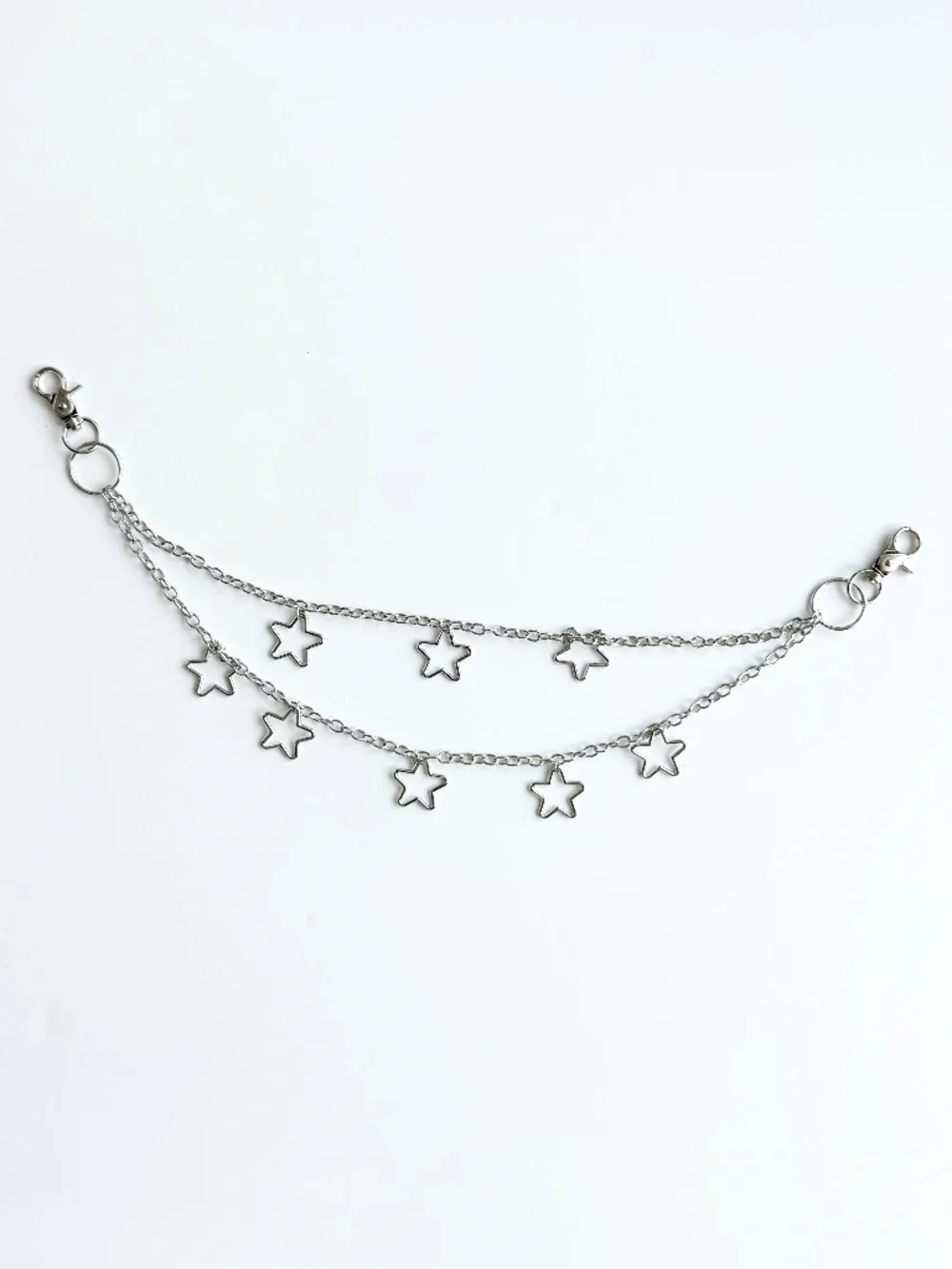 Y2K Silver Star Charm Double Chain Belt Waist Hip Chain Belt Loop Accessory